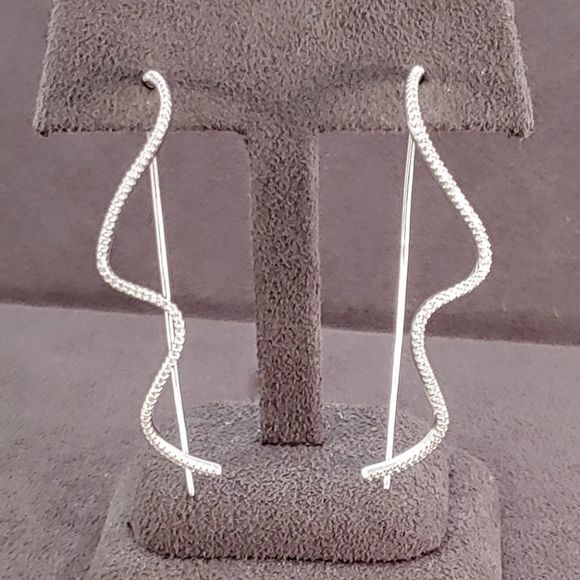 Sterling Silver CZ Modern Wavy Earrings NEW - Picture 1 of 5